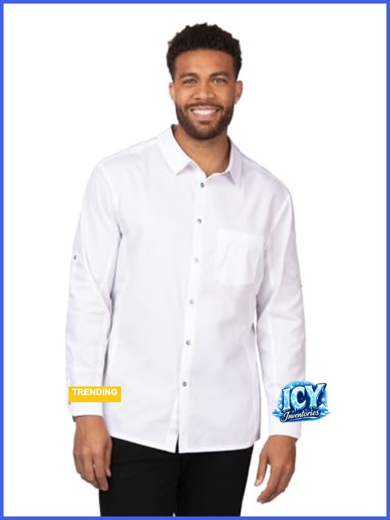Stretch Chef Work Shirt With Mesh Panels Long Sleeve Snap Front